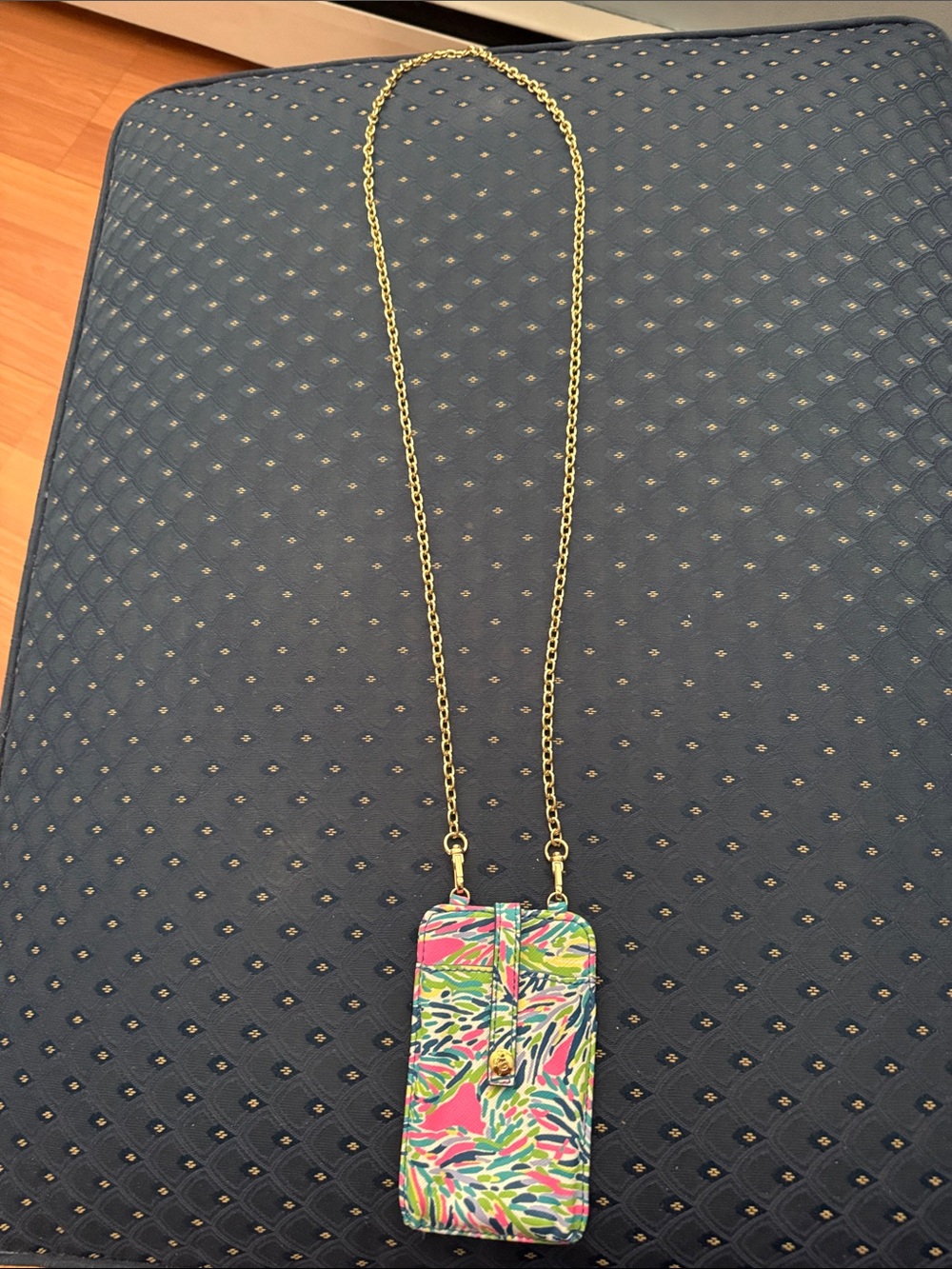 Lilly Pulitzer Gold Chain Crossbody Phone Holder with Multicolor Tropical Print